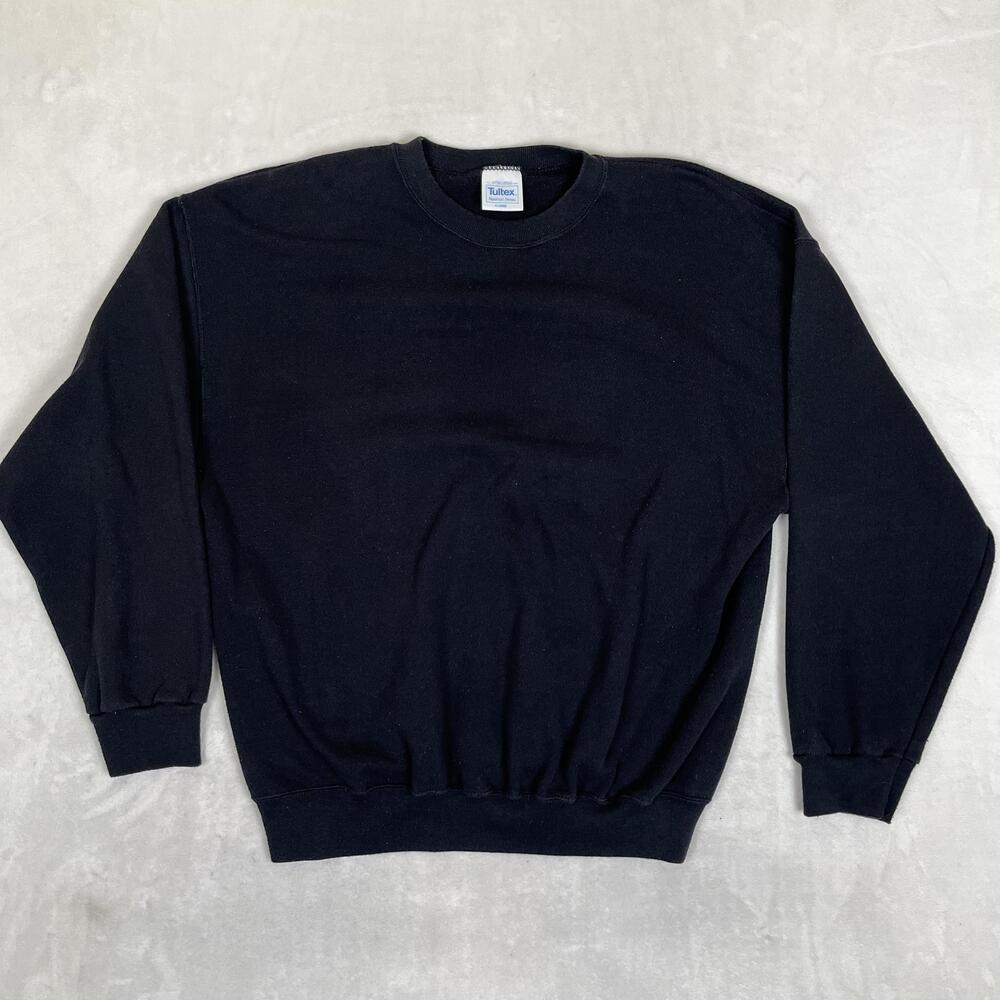 Vintage Tultex Sweatshirt Mens XL Black Blank Fleece Crewneck Pullover 90s